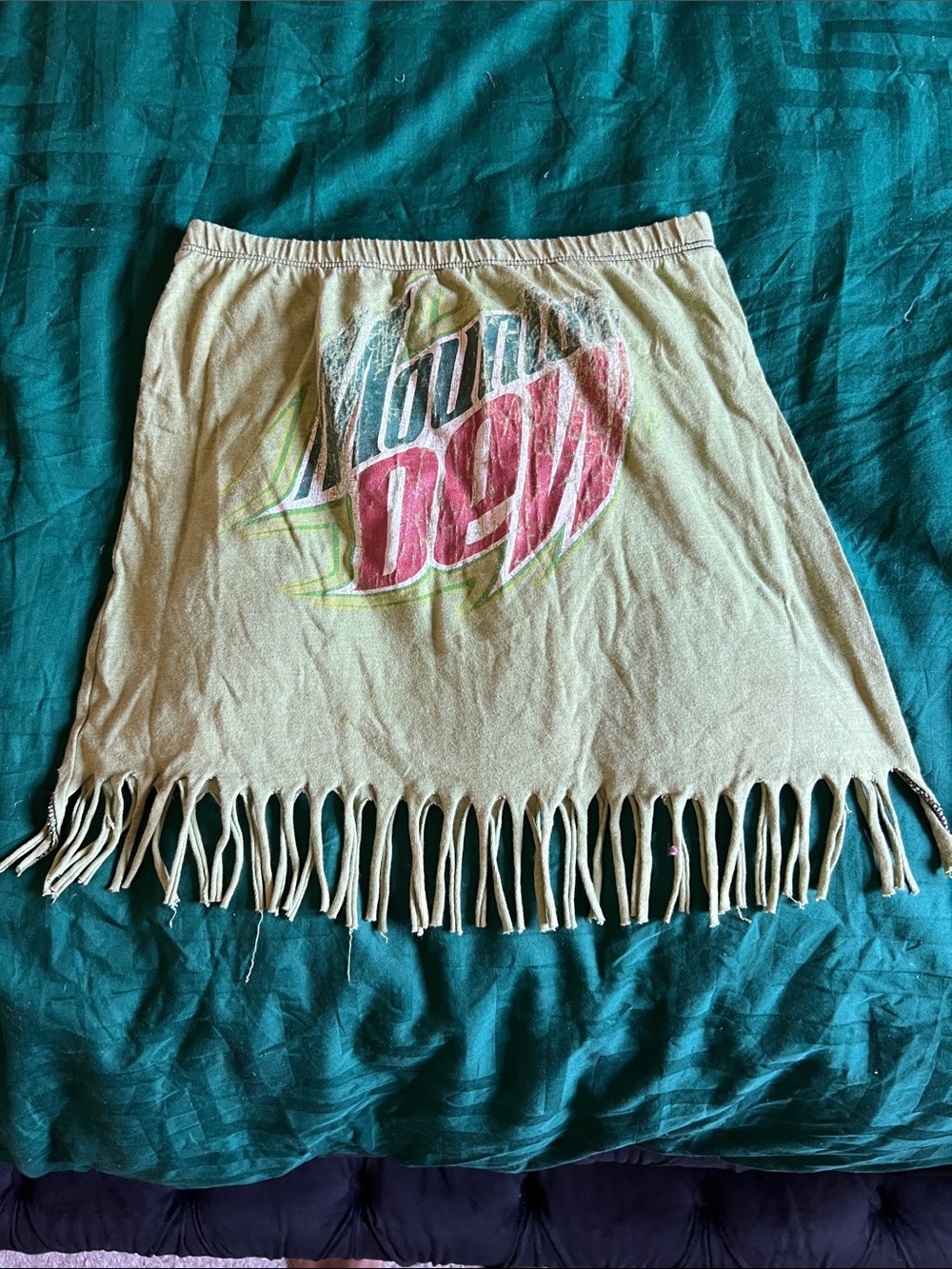Vintage Swim suit Cover up Fringe Mini Skirt - Light Green Mountain Dew logo